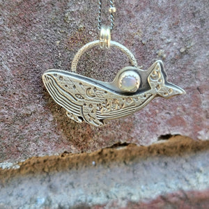 Celestial Whale Pendant in Fine Silver with Ethipoan Opal