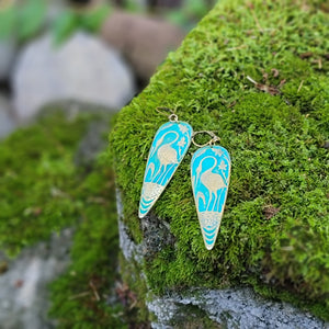 Art Noveau Heron Verdigris Drop Earrings