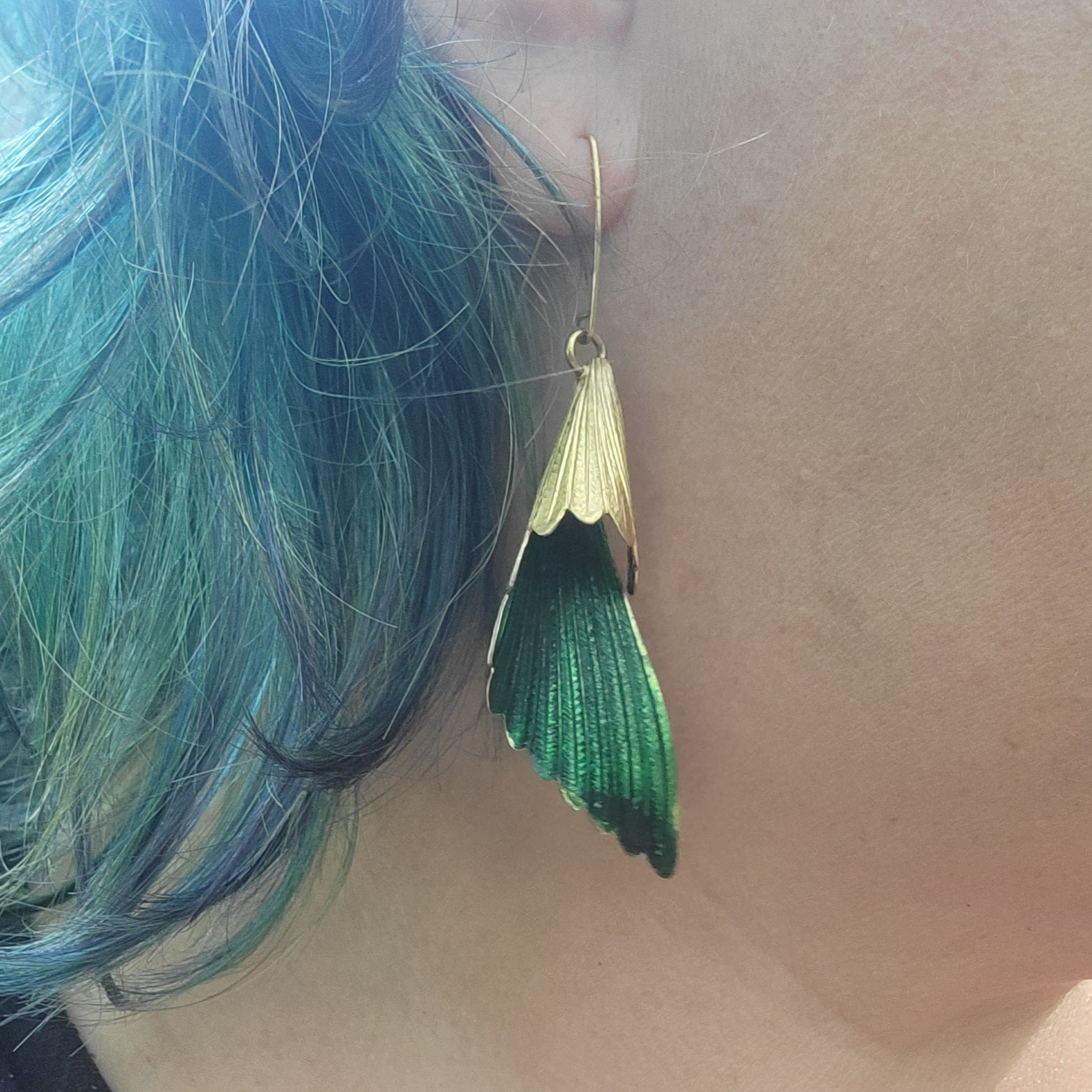 Fluted Green Patina Brass Earrings