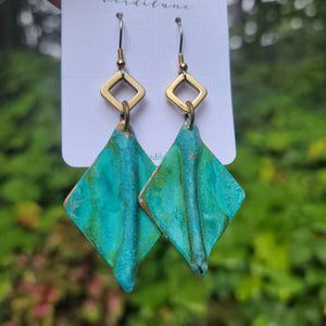 Verdigris Green Fold Formed Brass Drop Earrings