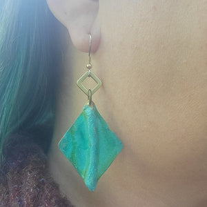 Verdigris Green Fold Formed Brass Drop Earrings