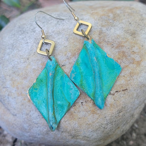 Verdigris Green Fold Formed Brass Drop Earrings