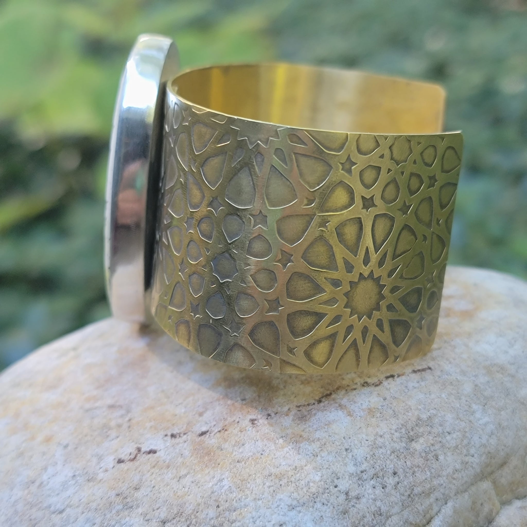 Rustic Ceramic Fern Cuff in Brass