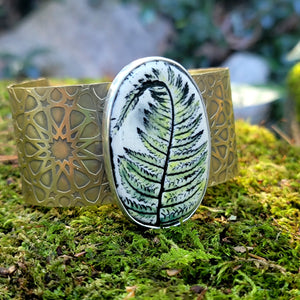 Rustic Ceramic Fern Cuff in Brass