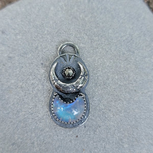 Sparkling Crescent Moon Pendant with Moonstone & Pyrite