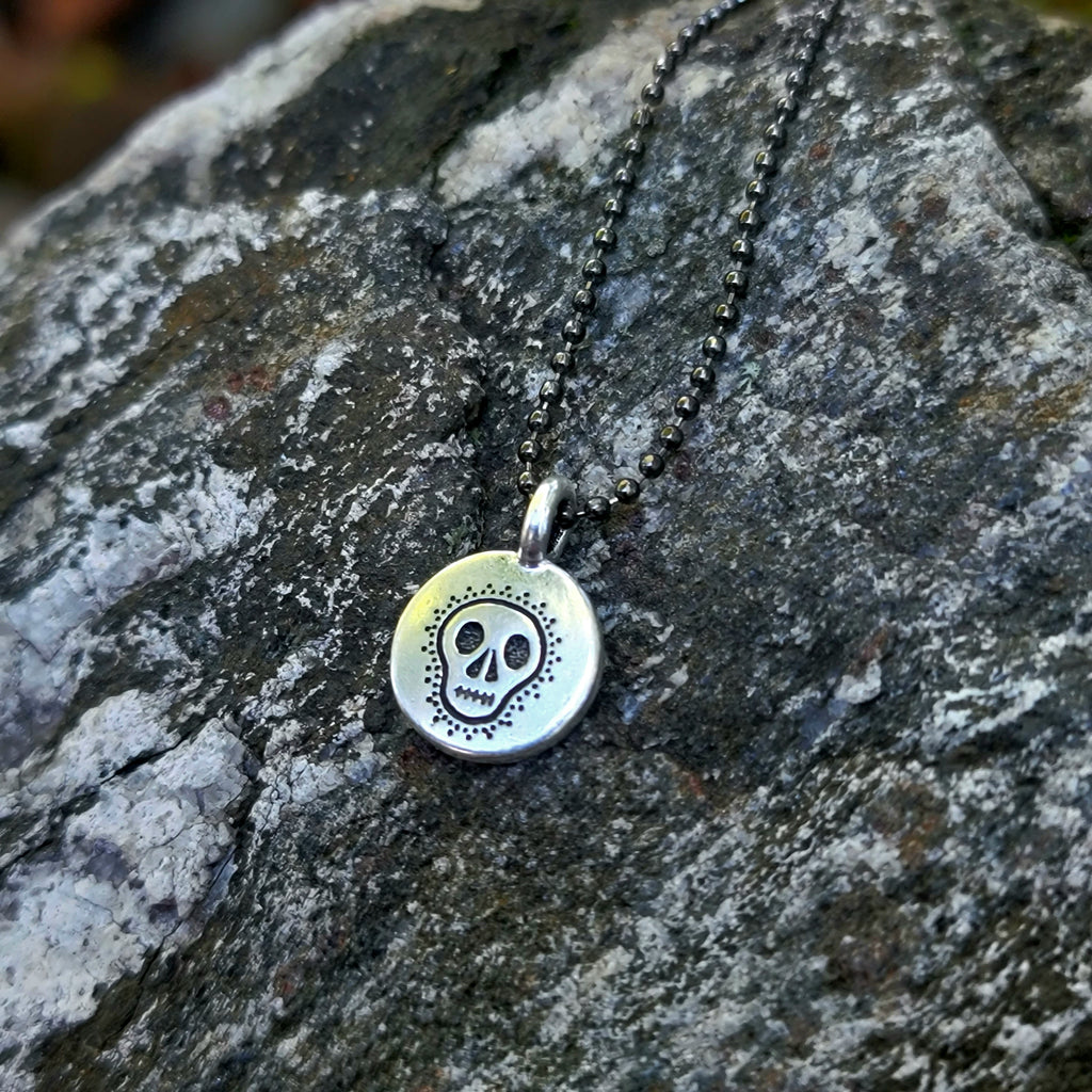 Tiny Sugar Skull Pendant in Gunmetal Silver