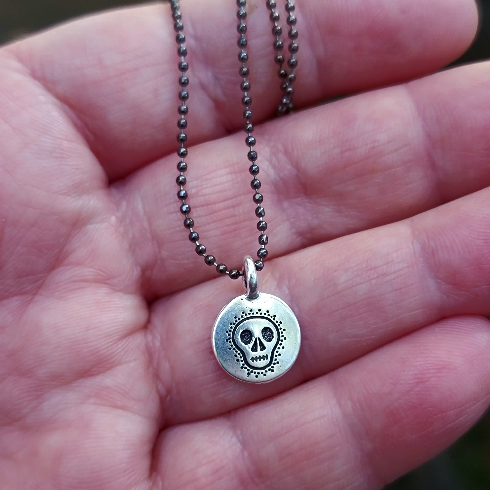 Tiny Sugar Skull Pendant in Gunmetal Silver