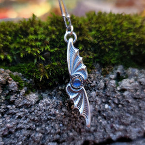 Bat Wings Pendant in Fine Silver with Labradorite