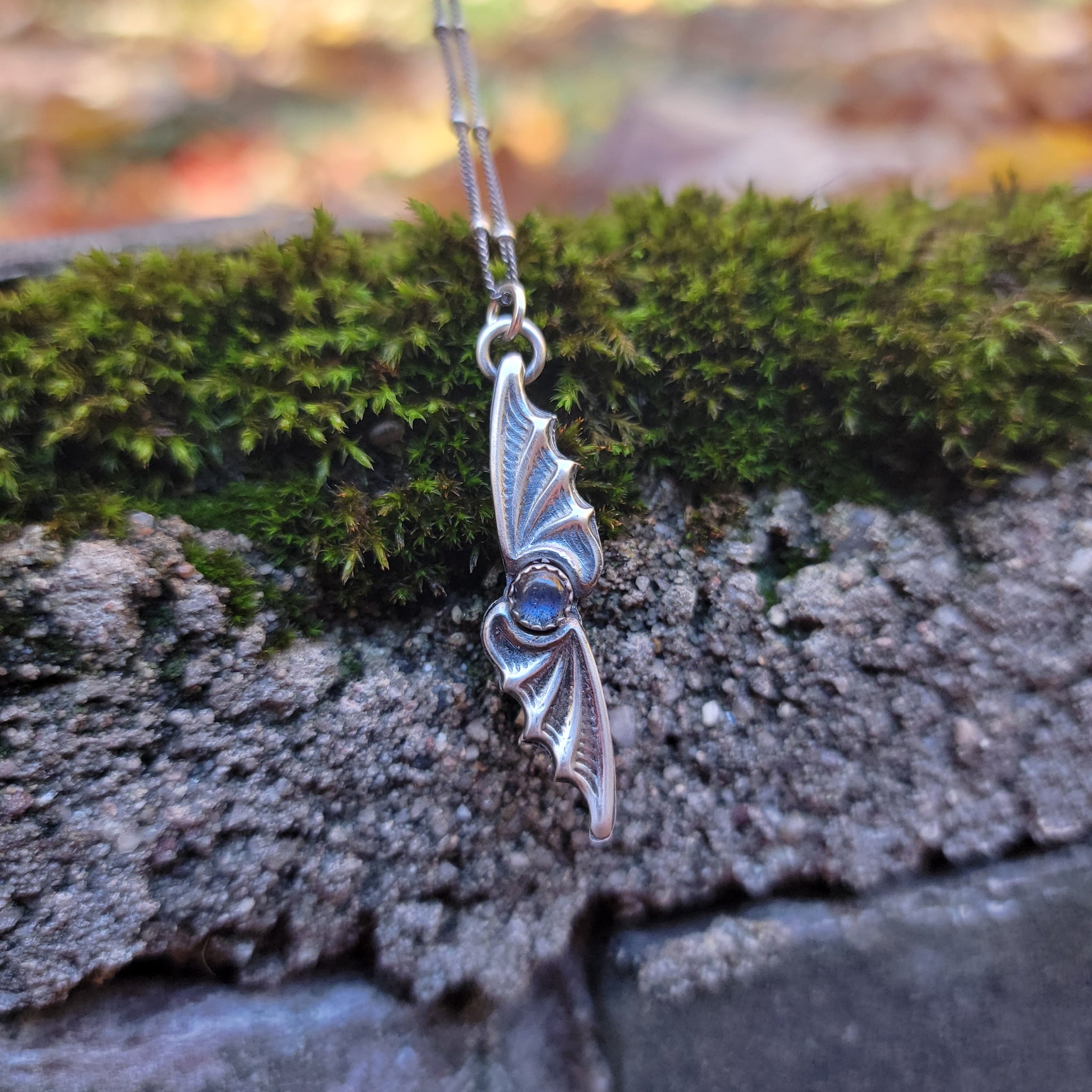 Bat Wings Pendant in Fine Silver with Labradorite