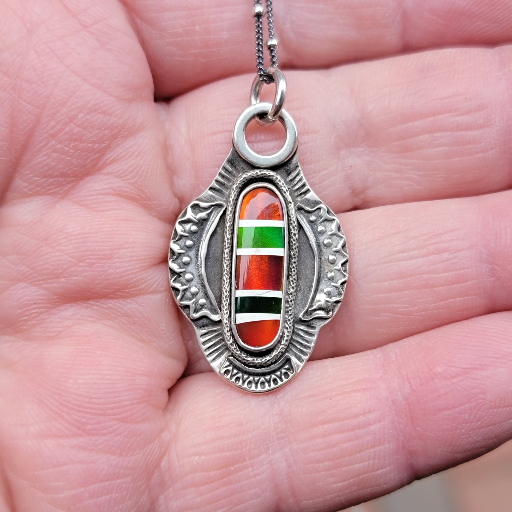 Candy Cane Striped Opal Pendants in Sterling Silver