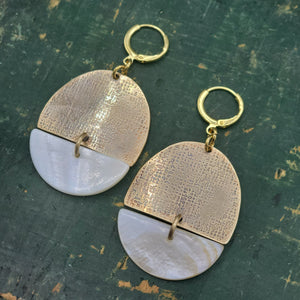 Textured Brass & Mother of Pearl Earrings