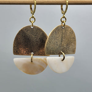 Textured Brass & Mother of Pearl Earrings