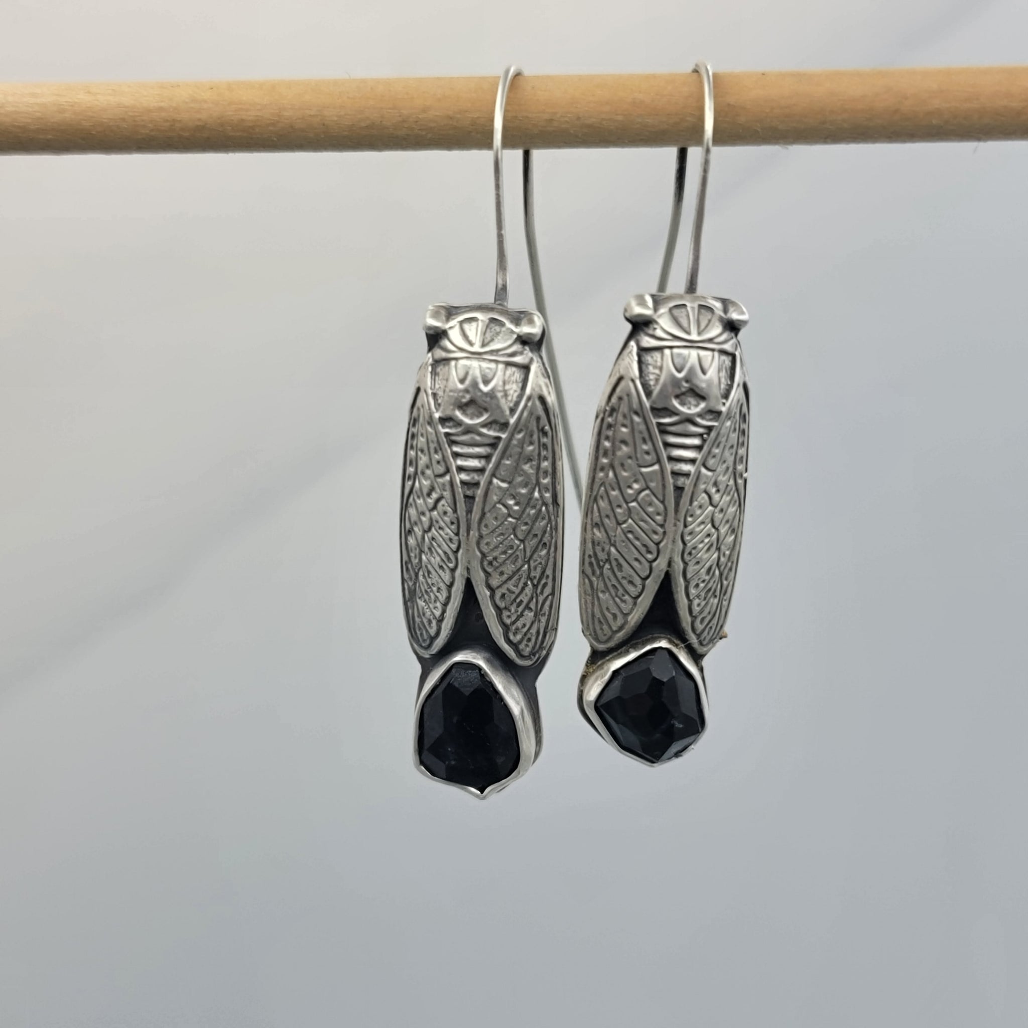 Blue Topaz Cicada Earrings in Sterling Silver