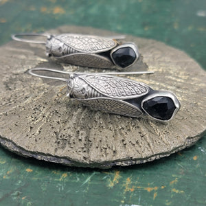 Blue Topaz Cicada Earrings in Sterling Silver