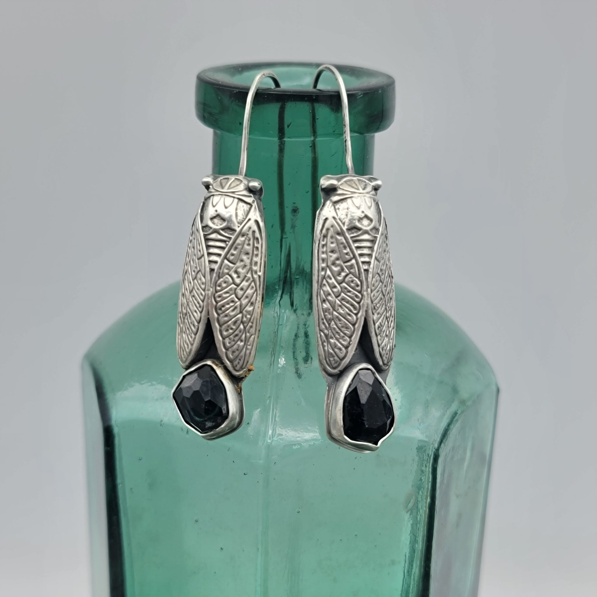 Blue Topaz Cicada Earrings in Sterling Silver