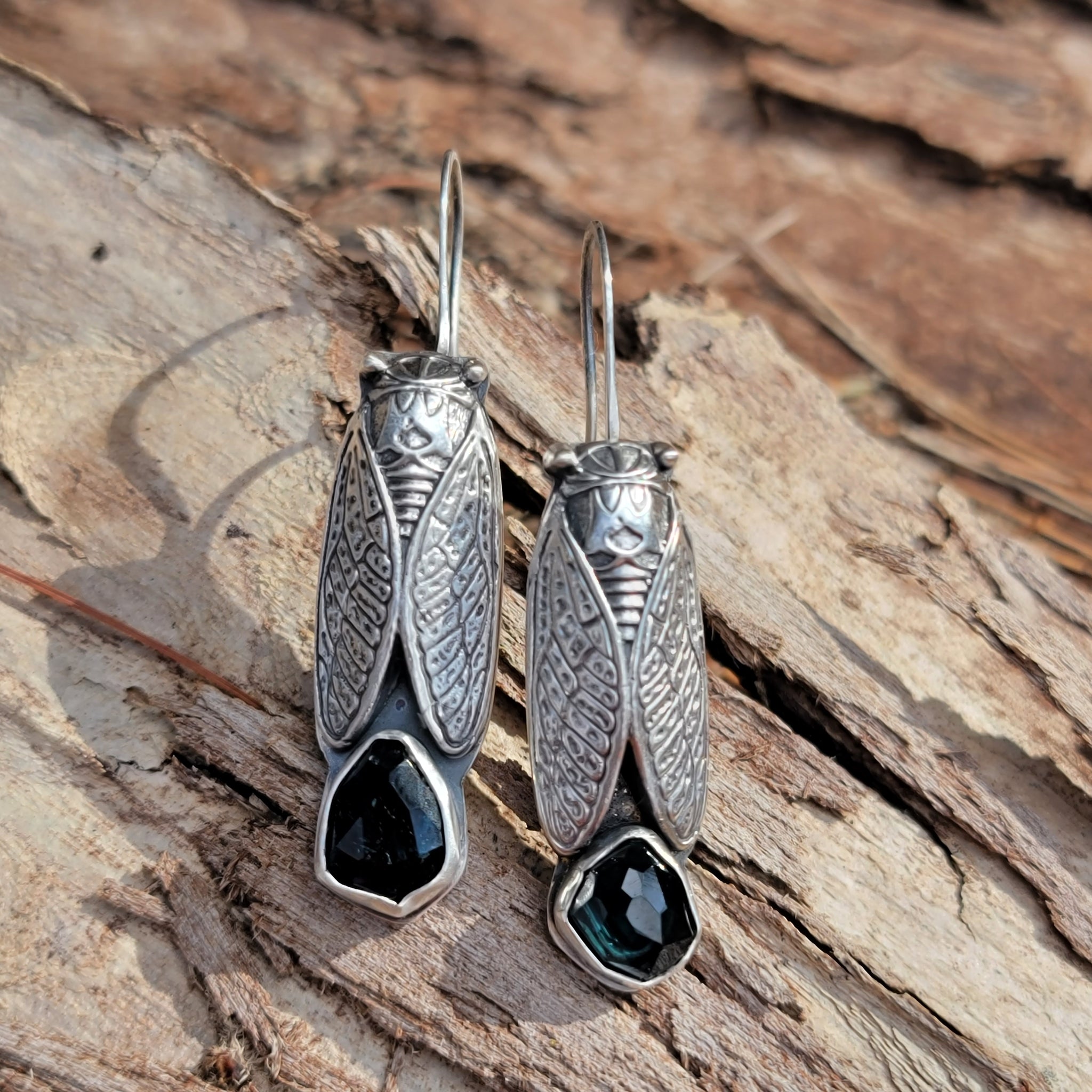 Blue Topaz Cicada Earrings in Sterling Silver