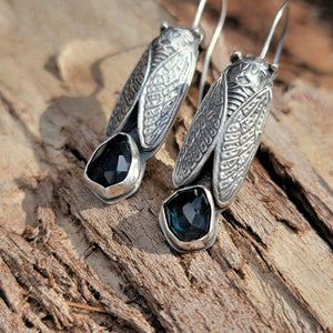 Blue Topaz Cicada Earrings in Sterling Silver