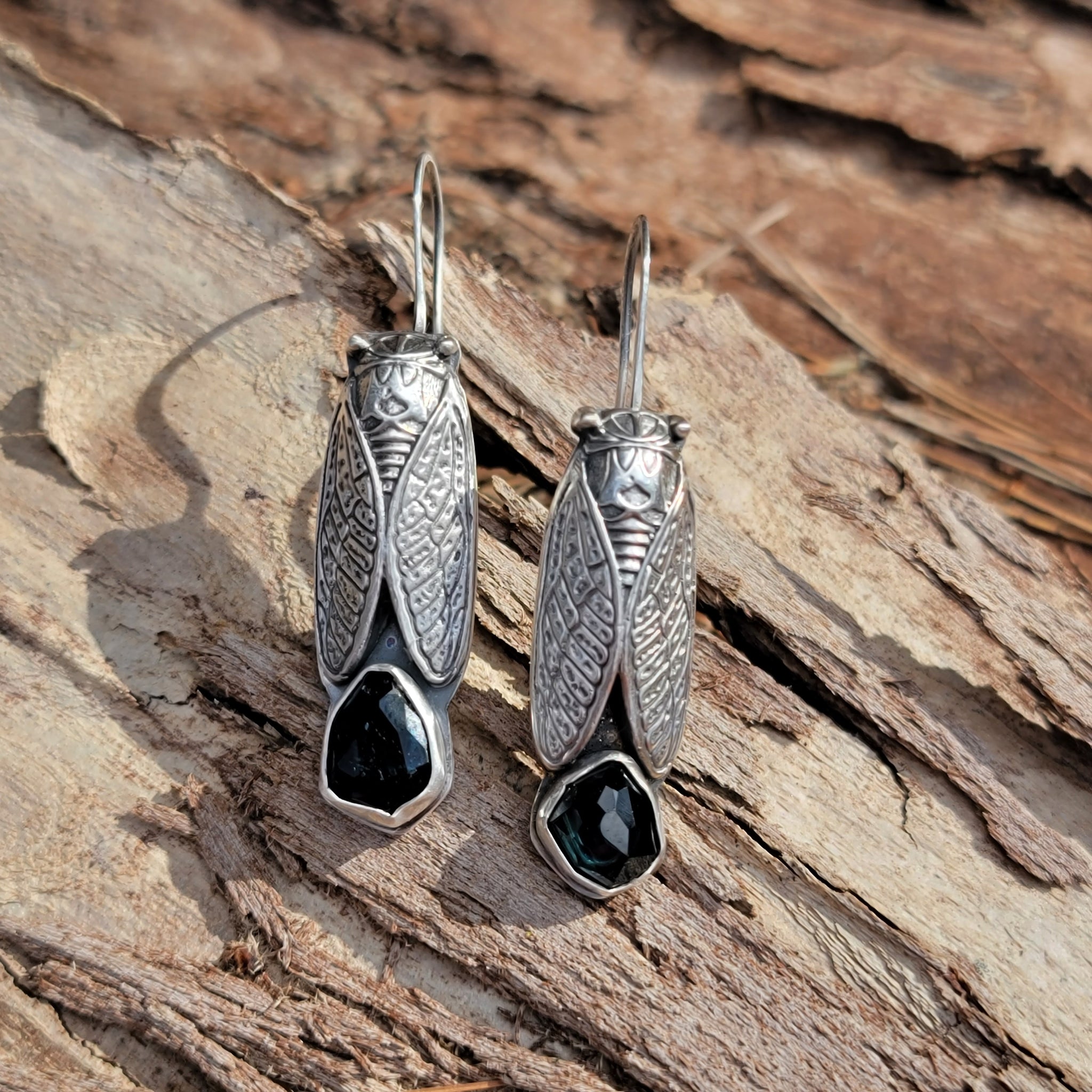 Blue Topaz Cicada Earrings in Sterling Silver