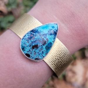 Shattuckite Statement Cuff Bracelets in Copper & Brass