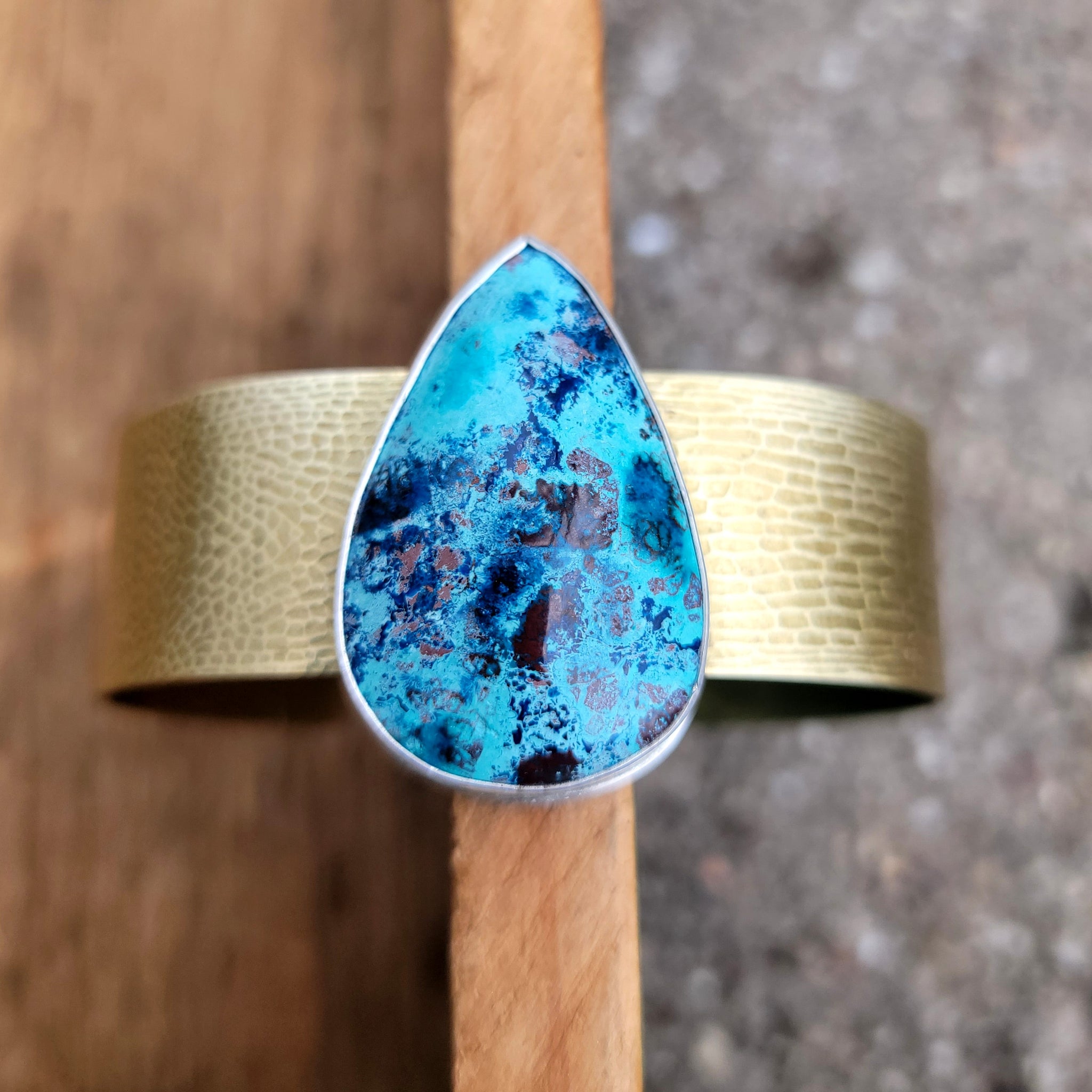 Shattuckite Statement Cuff Bracelets in Copper & Brass