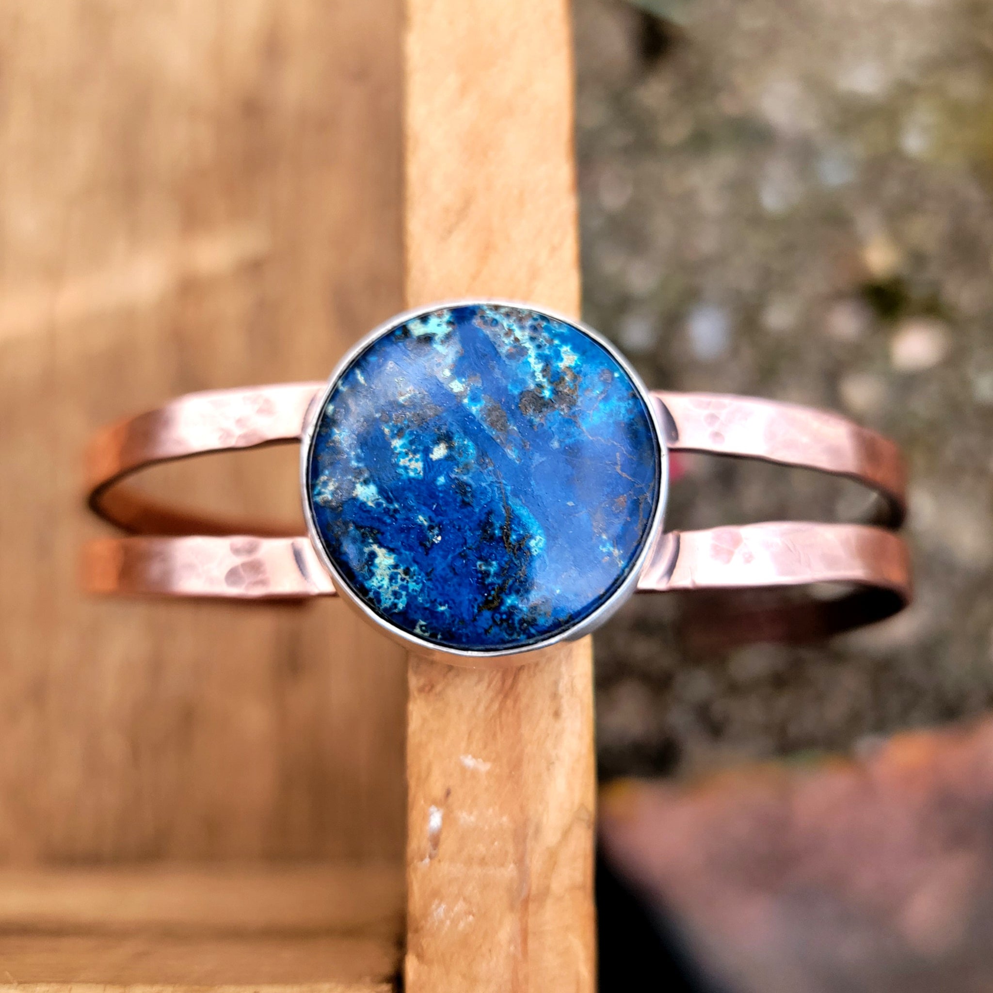 Shattuckite Statement Cuff Bracelets in Copper & Brass