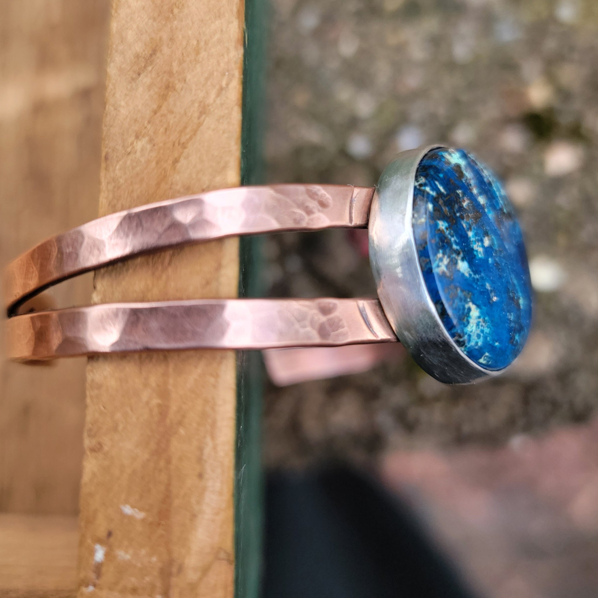 Shattuckite Statement Cuff Bracelets in Copper & Brass