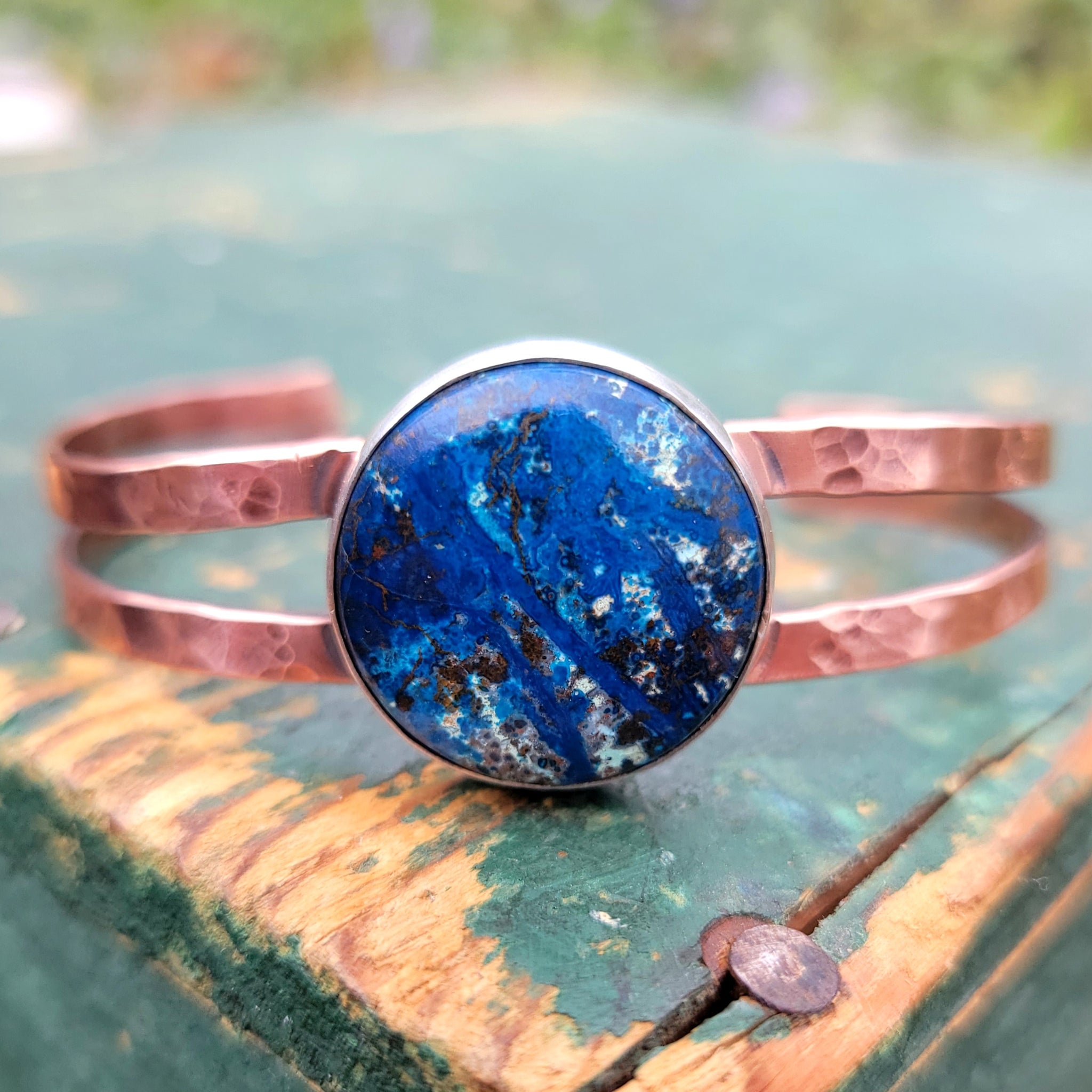 Shattuckite Statement Cuff Bracelets in Copper & Brass