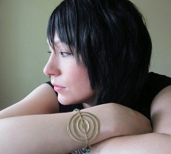 Gold Circles Bracelet in Metallic Brown Leather - Verdilune