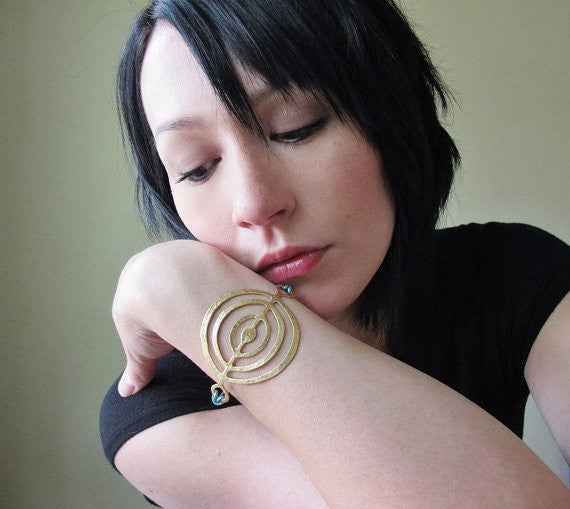 Gold Circles Bracelet in Metallic Brown Leather - Verdilune